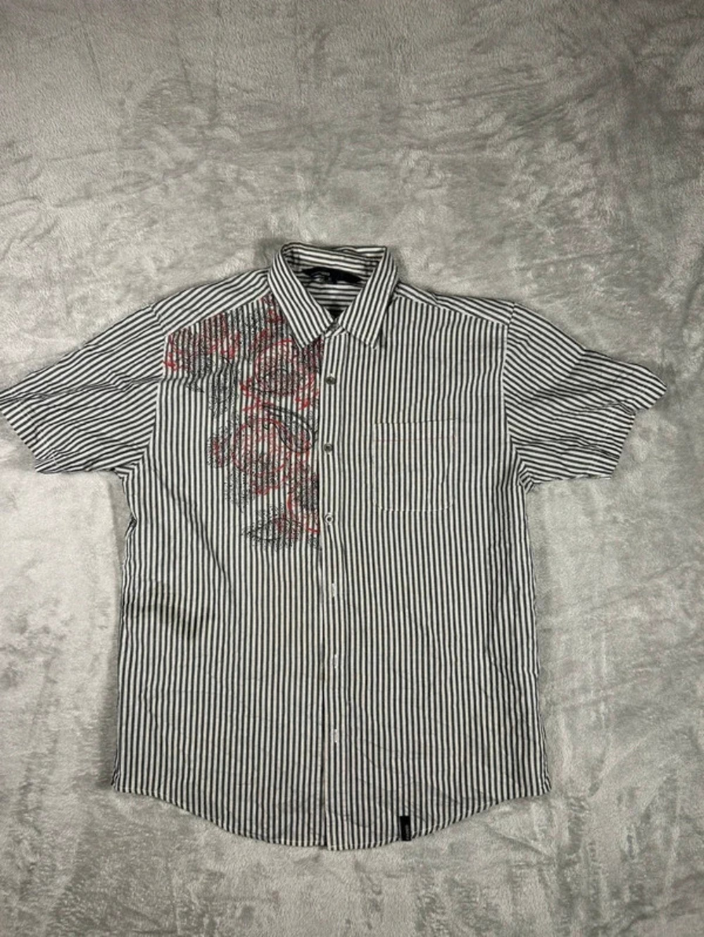 y2k straightfaded graphic striped button up shirt size XL